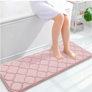 Memory Foam Bath Mat Rug 47x17 Pink.
